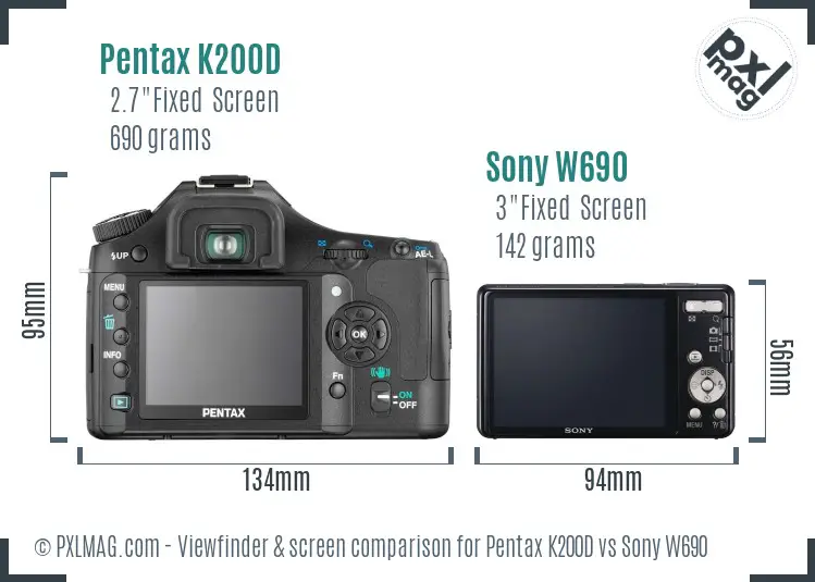 Pentax K200D vs Sony W690 Screen and Viewfinder comparison