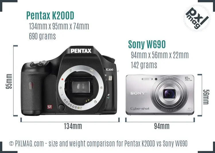 Pentax K200D vs Sony W690 size comparison
