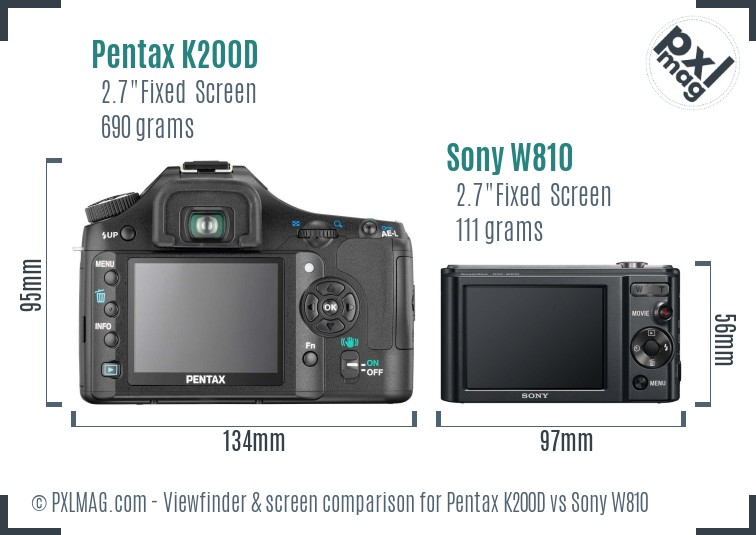 Pentax K200D vs Sony W810 Screen and Viewfinder comparison