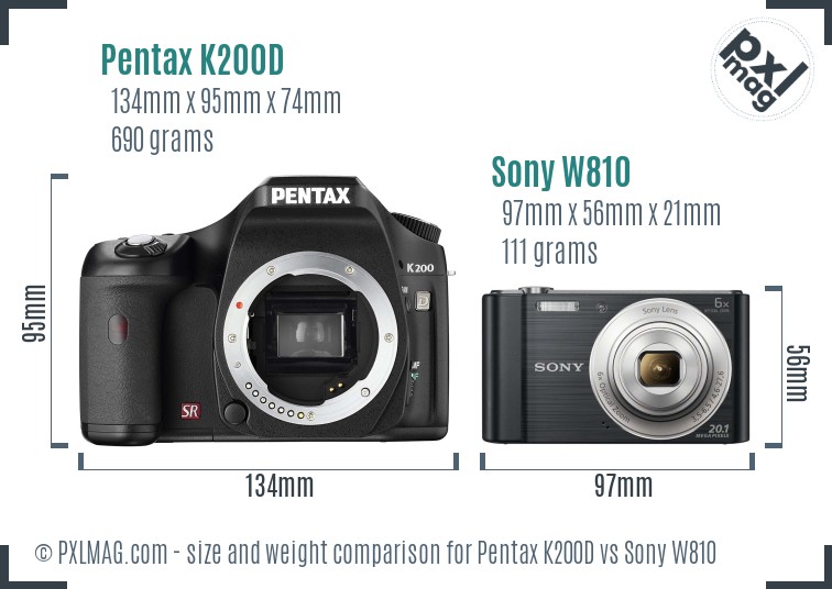 Pentax K200D vs Sony W810 size comparison Pentax K200D vs Sony W810 size comparison