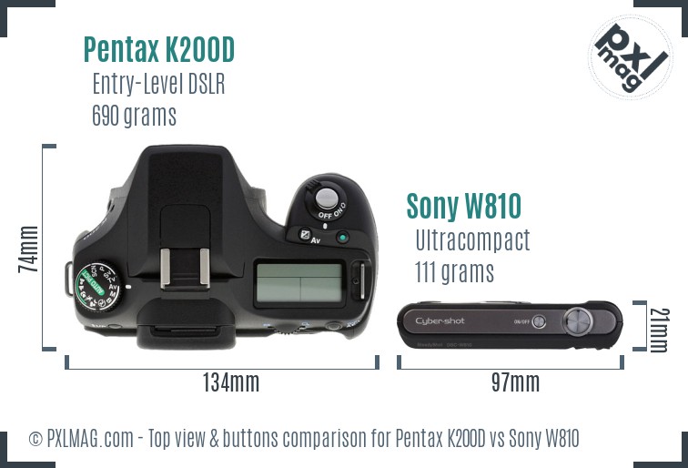 Pentax K200D vs Sony W810 top view buttons comparison