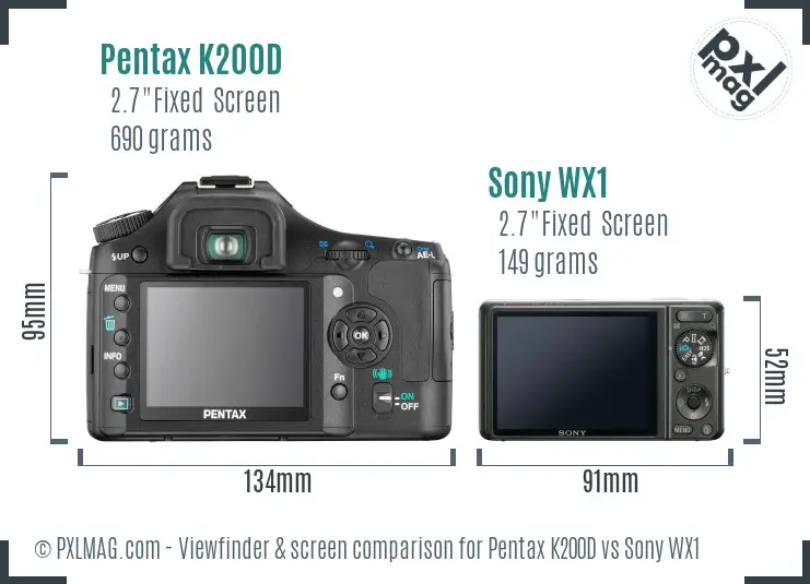 Pentax K200D vs Sony WX1 Screen and Viewfinder comparison