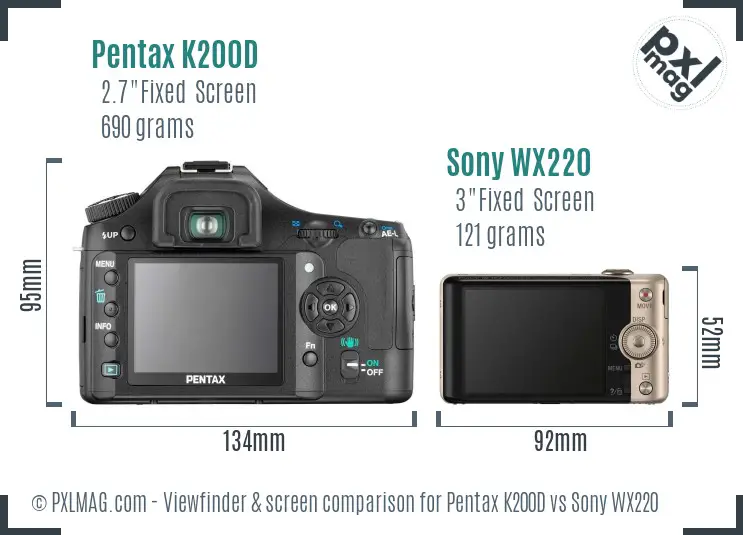Pentax K200D vs Sony WX220 Screen and Viewfinder comparison