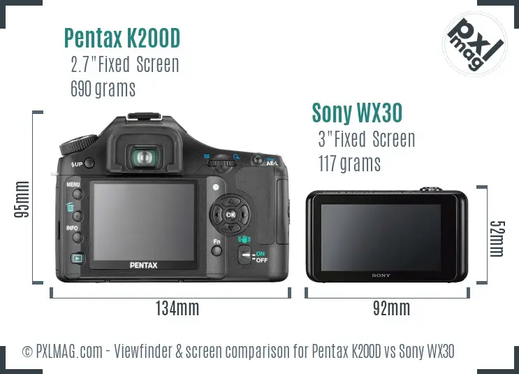 Pentax K200D vs Sony WX30 Screen and Viewfinder comparison