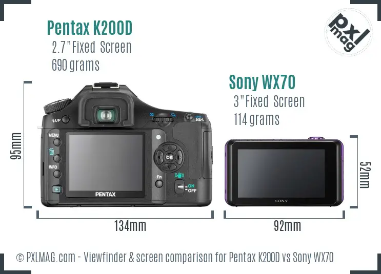 Pentax K200D vs Sony WX70 Screen and Viewfinder comparison