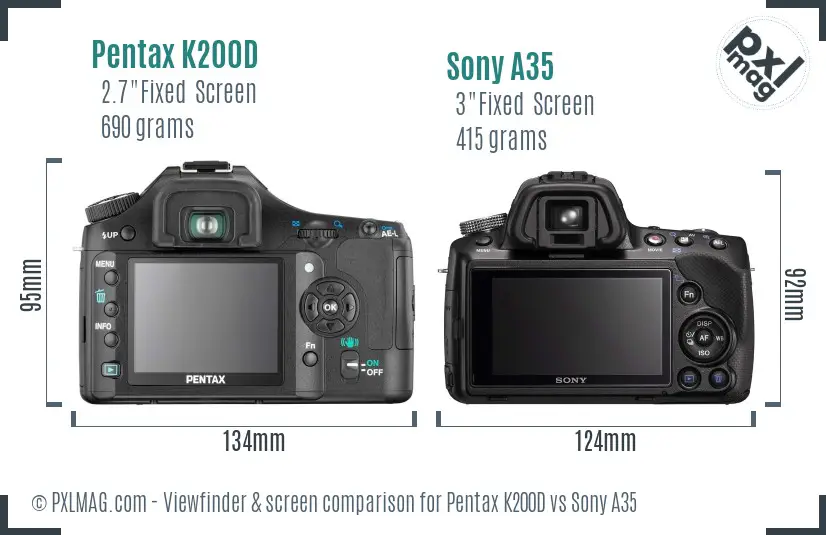 Pentax K200D vs Sony A35 Screen and Viewfinder comparison
