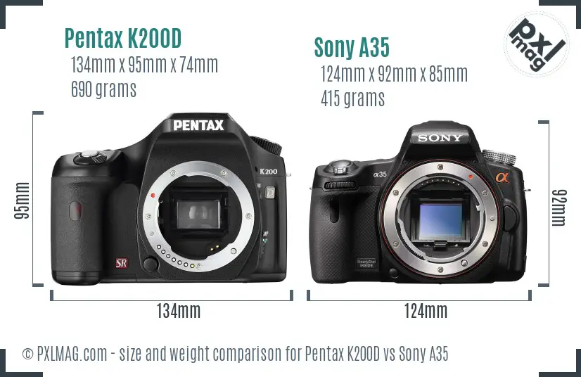 Pentax K200D vs Sony A35 size comparison