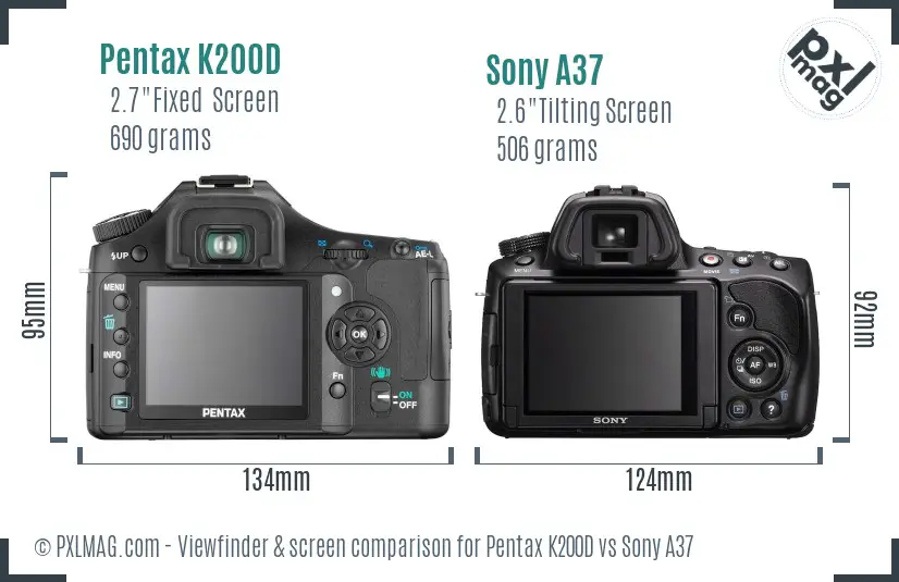 Pentax K200D vs Sony A37 Screen and Viewfinder comparison