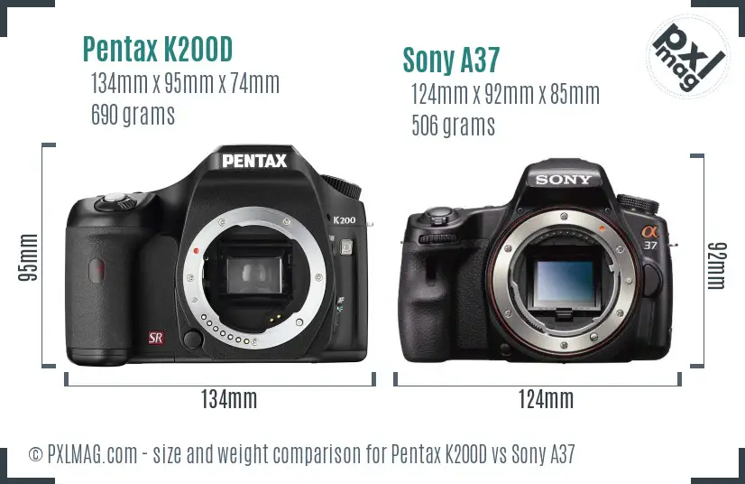 Pentax K200D vs Sony A37 size comparison