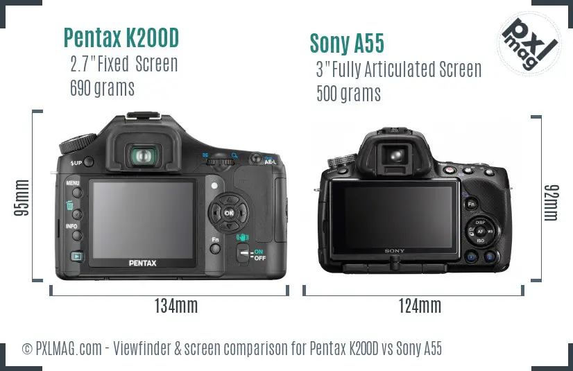 Pentax K200D vs Sony A55 Screen and Viewfinder comparison
