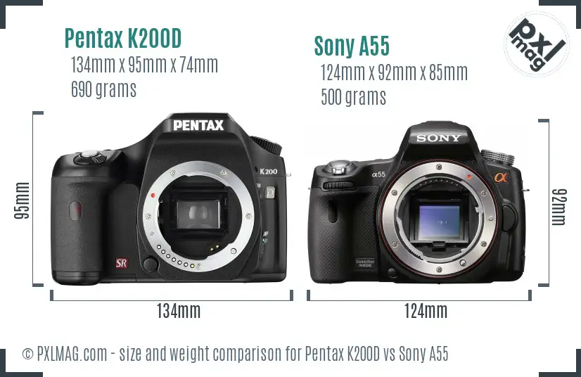 Pentax K200D vs Sony A55 size comparison