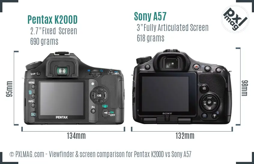 Pentax K200D vs Sony A57 Screen and Viewfinder comparison