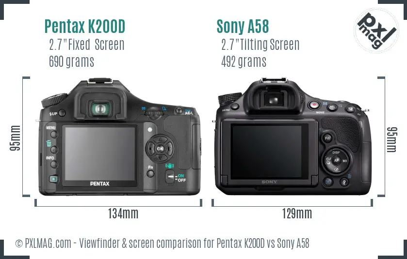 Pentax K200D vs Sony A58 Screen and Viewfinder comparison