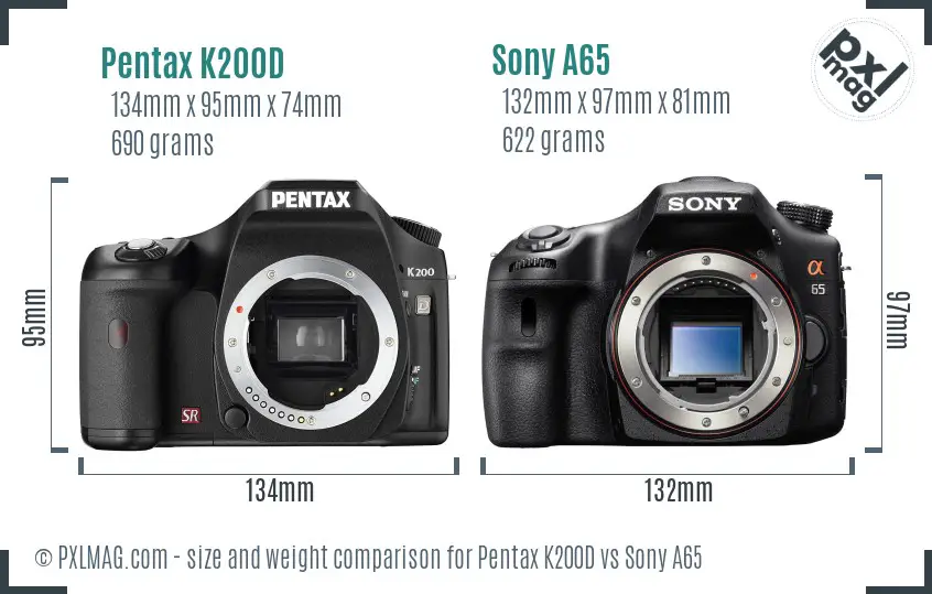 Pentax K200D vs Sony A65 size comparison