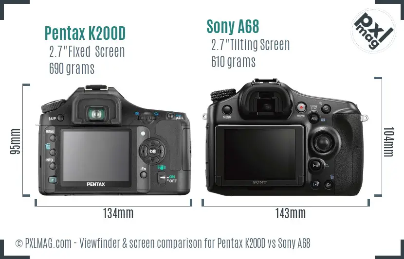 Pentax K200D vs Sony A68 Screen and Viewfinder comparison