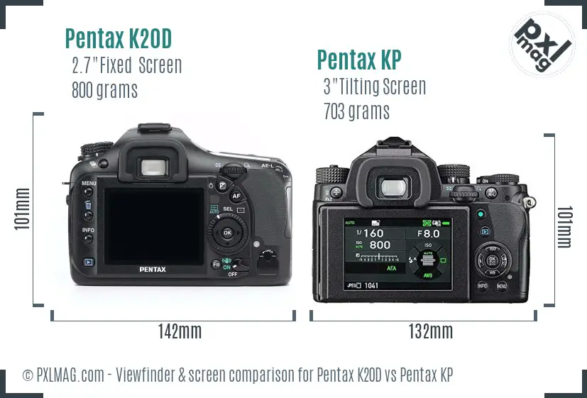 Pentax K20D vs Pentax KP Screen and Viewfinder comparison