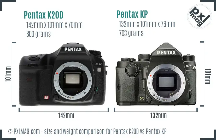 Pentax K20D vs Pentax KP size comparison