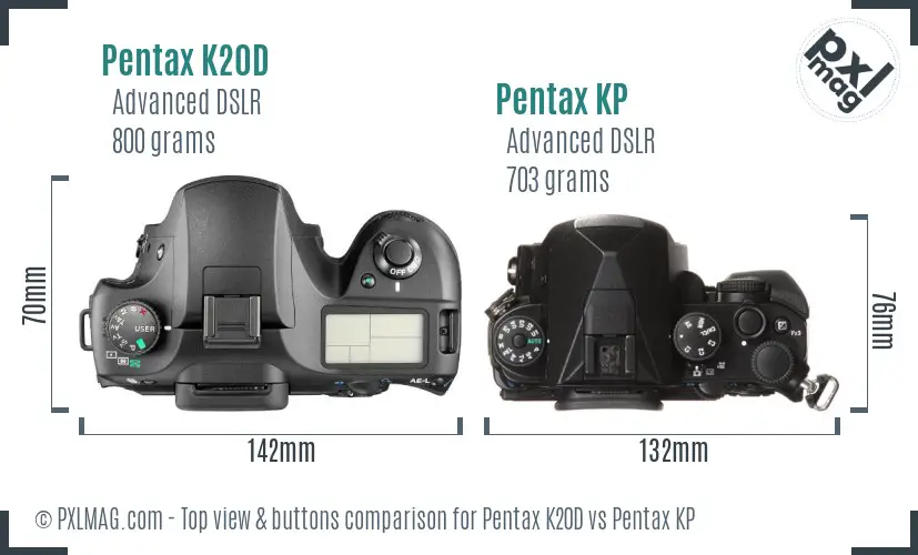 Pentax K20D vs Pentax KP top view buttons comparison