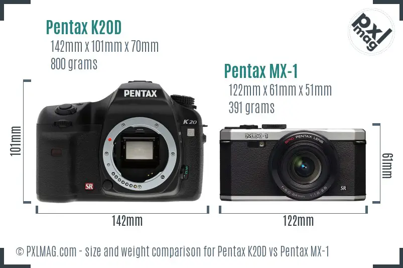 Pentax K20D vs Pentax MX-1 size comparison
