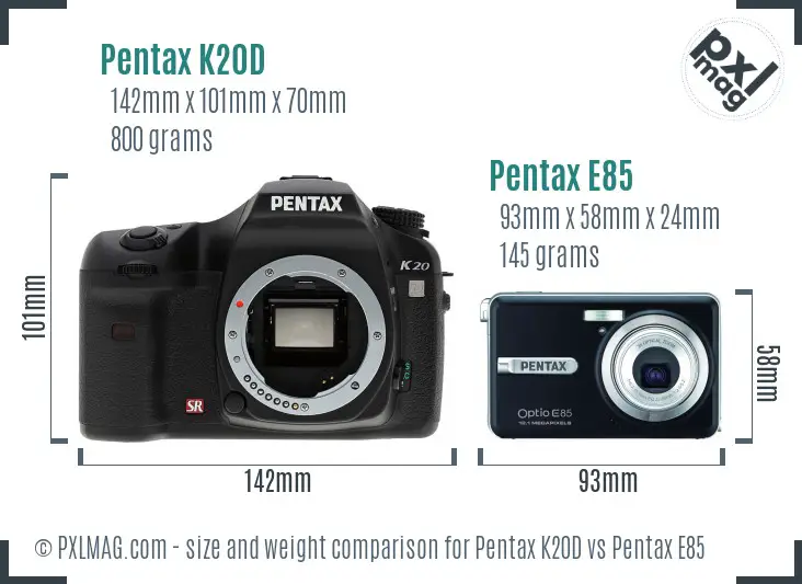 Pentax K20D vs Pentax E85 size comparison