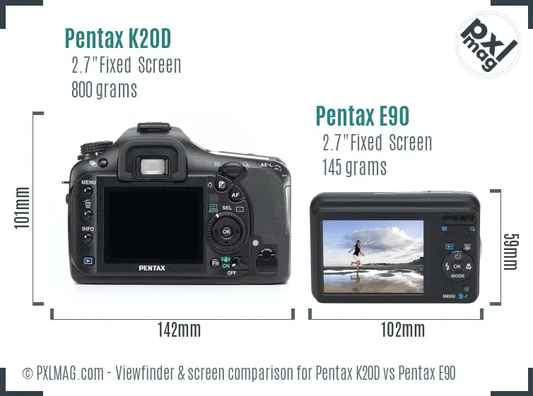 Pentax K20D vs Pentax E90 Screen and Viewfinder comparison