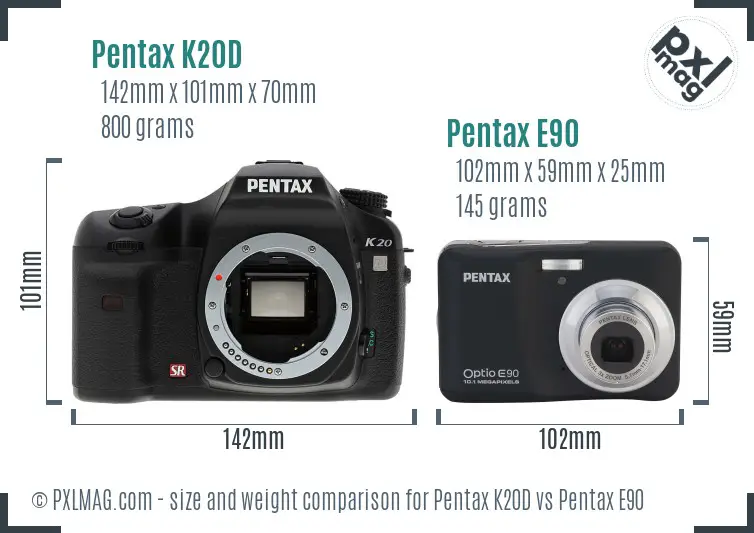 Pentax K20D vs Pentax E90 size comparison