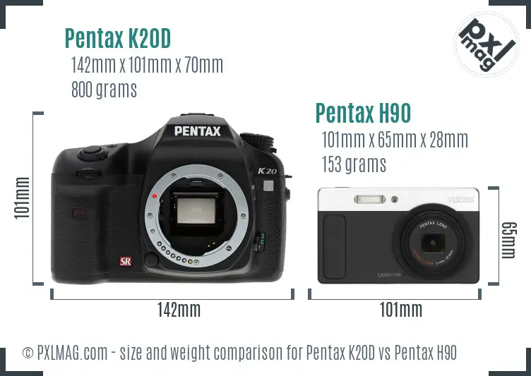 Pentax K20D vs Pentax H90 size comparison