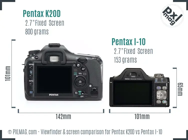 Pentax K20D vs Pentax I-10 Screen and Viewfinder comparison
