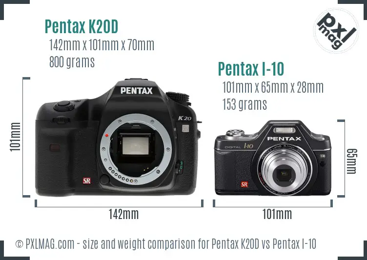 Pentax K20D vs Pentax I-10 size comparison