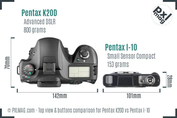 Pentax K20D vs Pentax I-10 top view buttons comparison