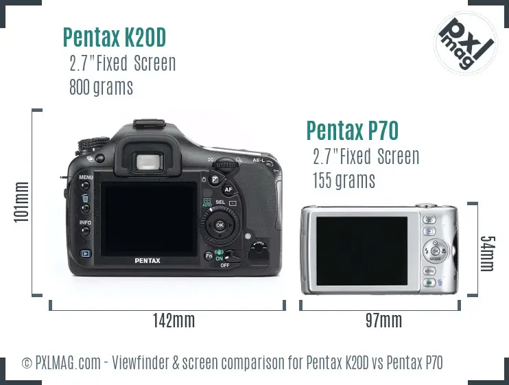 Pentax K20D vs Pentax P70 Screen and Viewfinder comparison