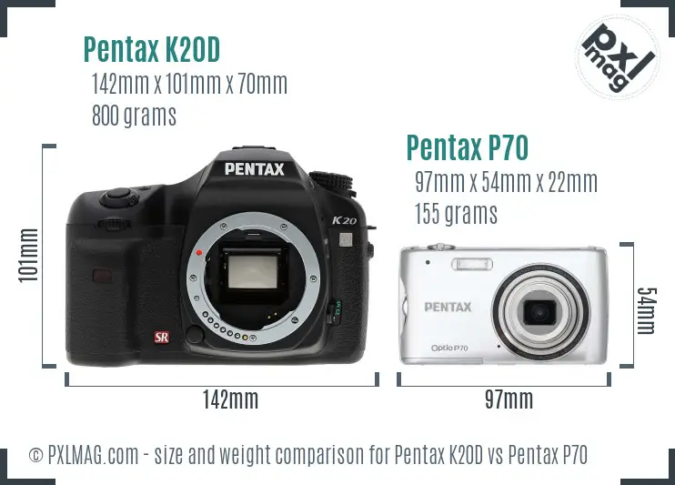 Pentax K20D vs Pentax P70 size comparison