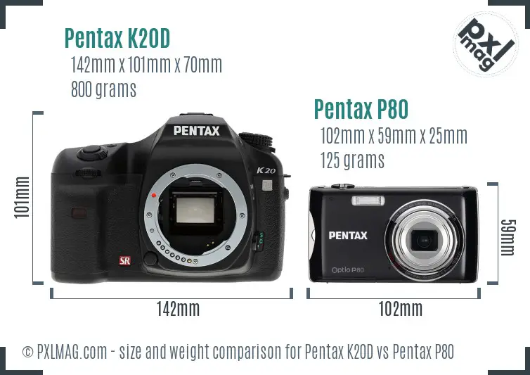 Pentax K20D vs Pentax P80 size comparison