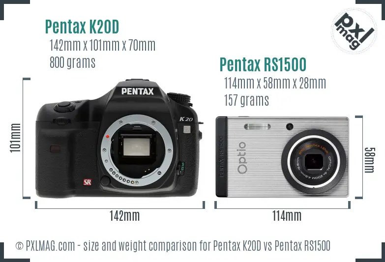 Pentax K20D vs Pentax RS1500 size comparison