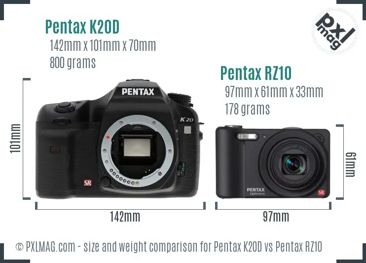 Pentax K20D vs Pentax RZ10 size comparison