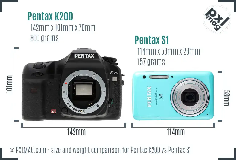 Pentax K20D vs Pentax S1 size comparison