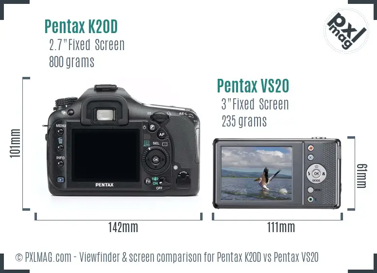 Pentax K20D vs Pentax VS20 Screen and Viewfinder comparison