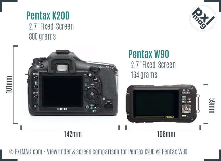 Pentax K20D vs Pentax W90 Screen and Viewfinder comparison
