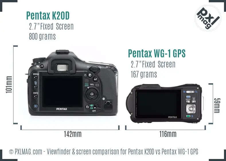 Pentax K20D vs Pentax WG-1 GPS Screen and Viewfinder comparison