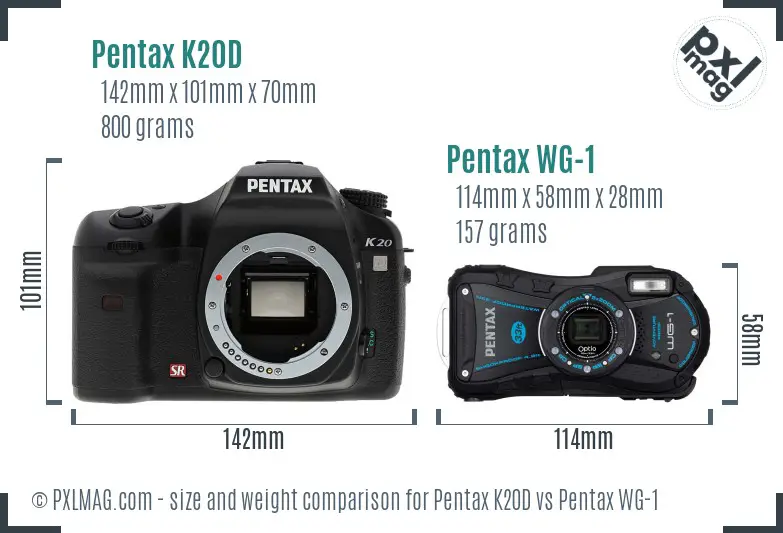 Pentax K20D vs Pentax WG-1 size comparison