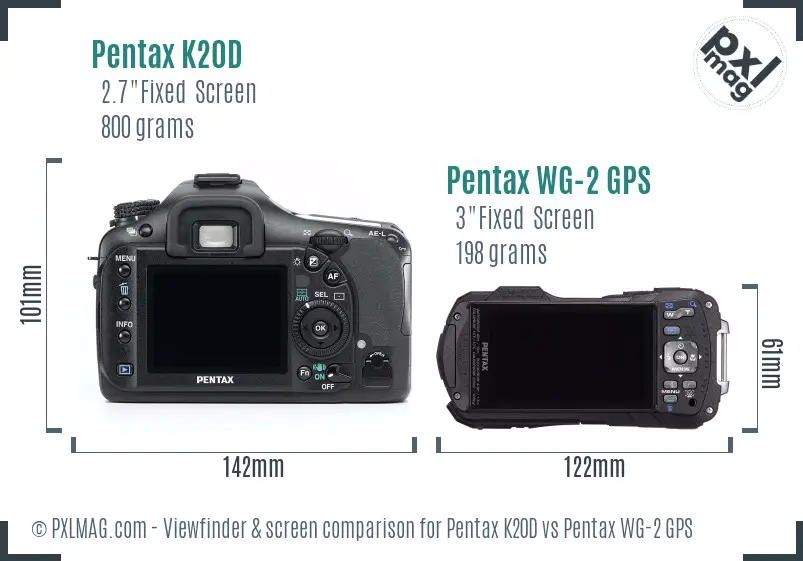Pentax K20D vs Pentax WG-2 GPS Screen and Viewfinder comparison