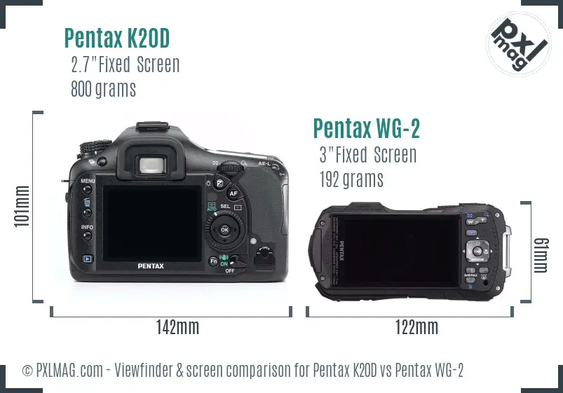 Pentax K20D vs Pentax WG-2 Screen and Viewfinder comparison