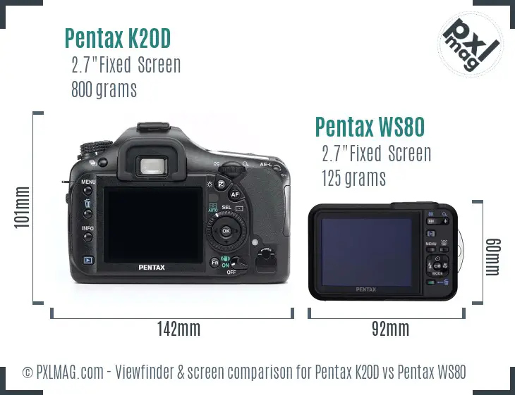 Pentax K20D vs Pentax WS80 Screen and Viewfinder comparison