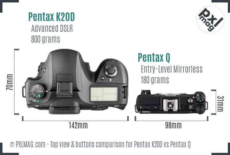 Pentax K20D vs Pentax Q top view buttons comparison