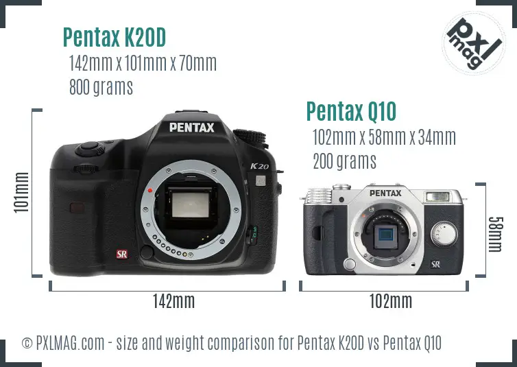 Pentax K20D vs Pentax Q10 size comparison