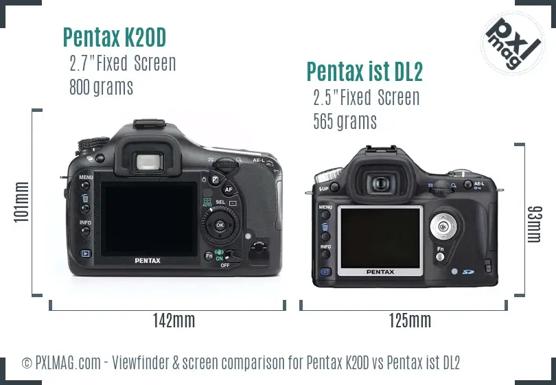 Pentax K20D vs Pentax ist DL2 Screen and Viewfinder comparison