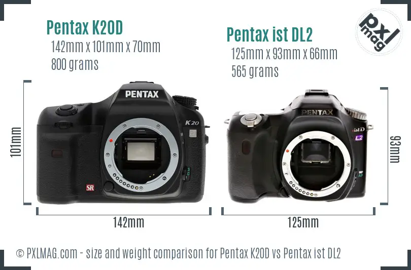 Pentax K20D vs Pentax ist DL2 size comparison