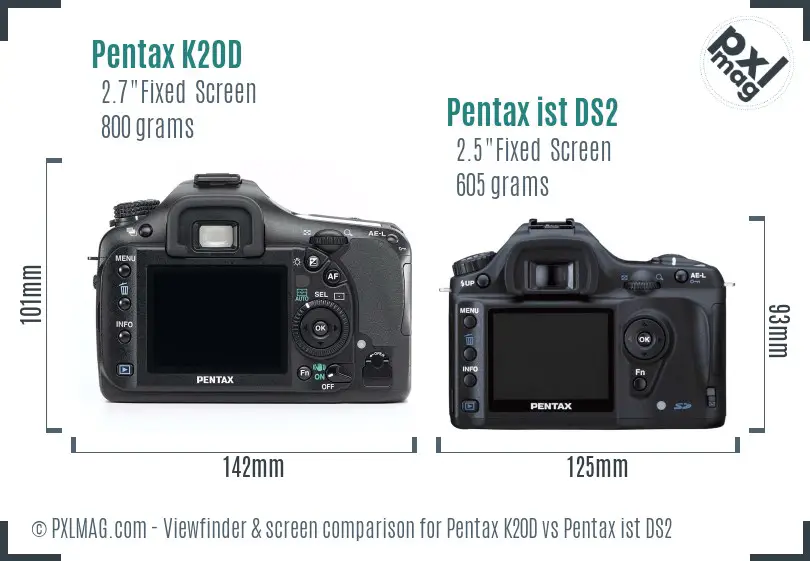 Pentax K20D vs Pentax ist DS2 Screen and Viewfinder comparison