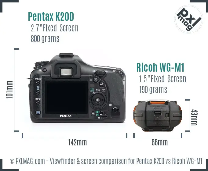 Pentax K20D vs Ricoh WG-M1 Screen and Viewfinder comparison