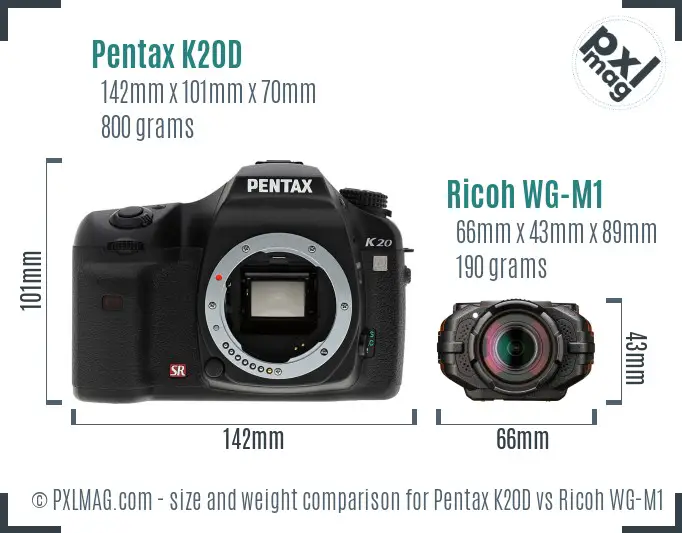 Pentax K20D vs Ricoh WG-M1 size comparison